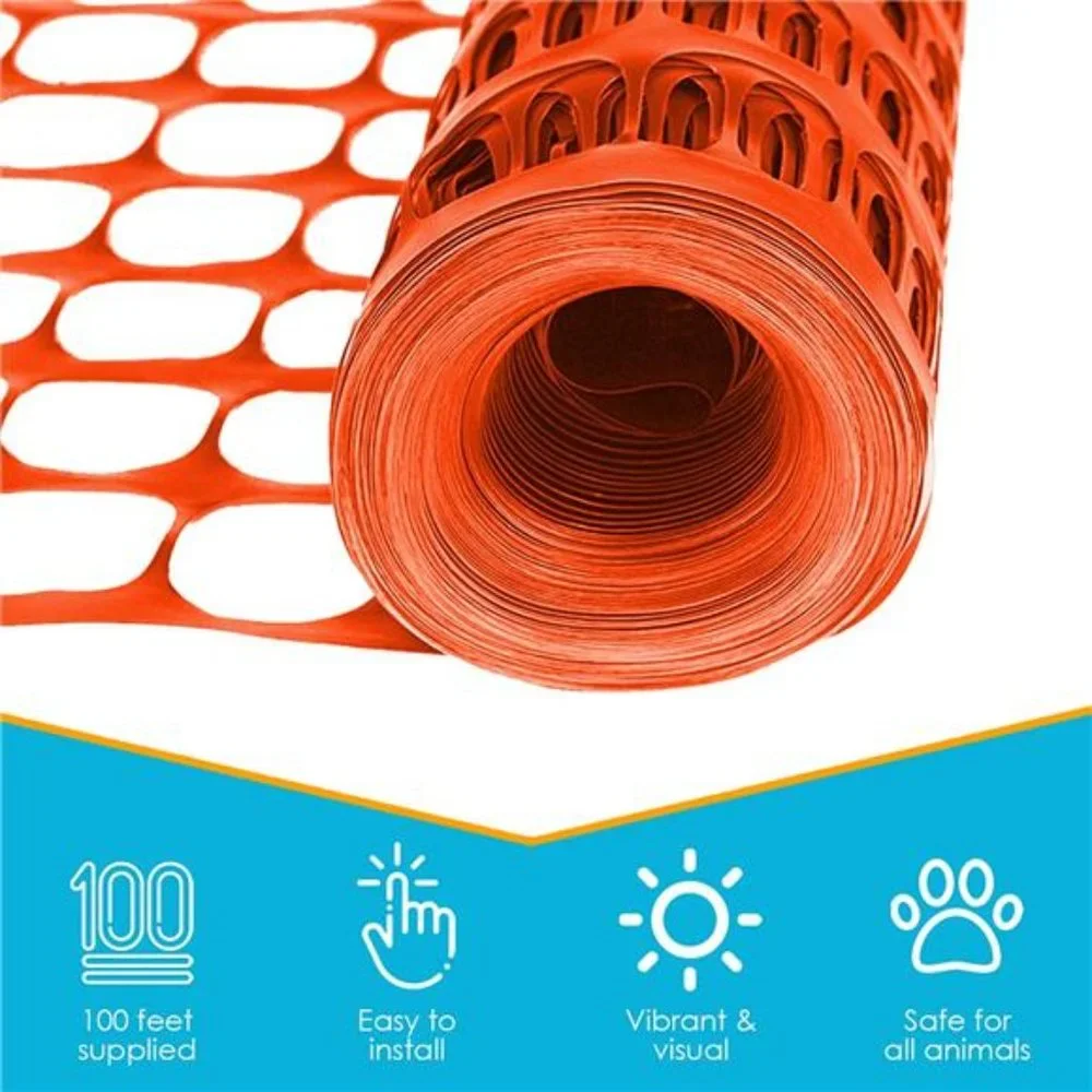 Plastic Mesh Fence, Construction Barrier Netting, Orange, 4'x100' Feet, 1 Roll